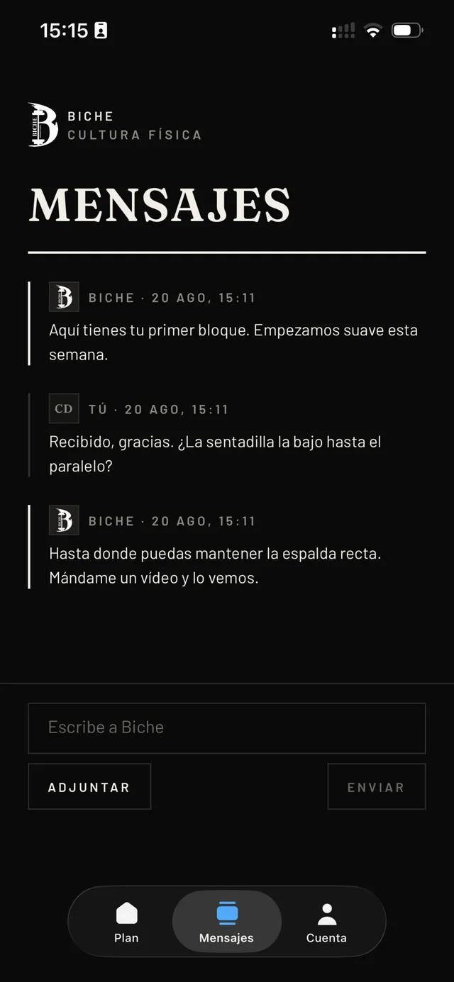 Conversación de demostración entre un cliente y Biche