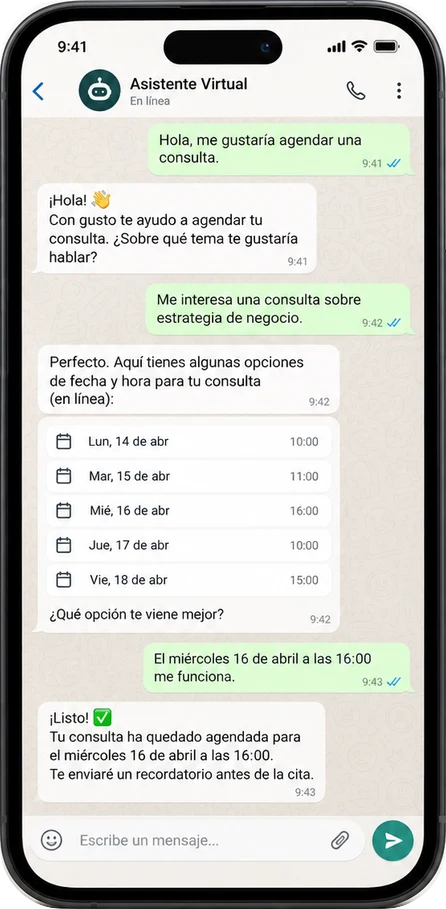 Ilustración de un chat que ofrece fechas y confirma una cita para un cliente